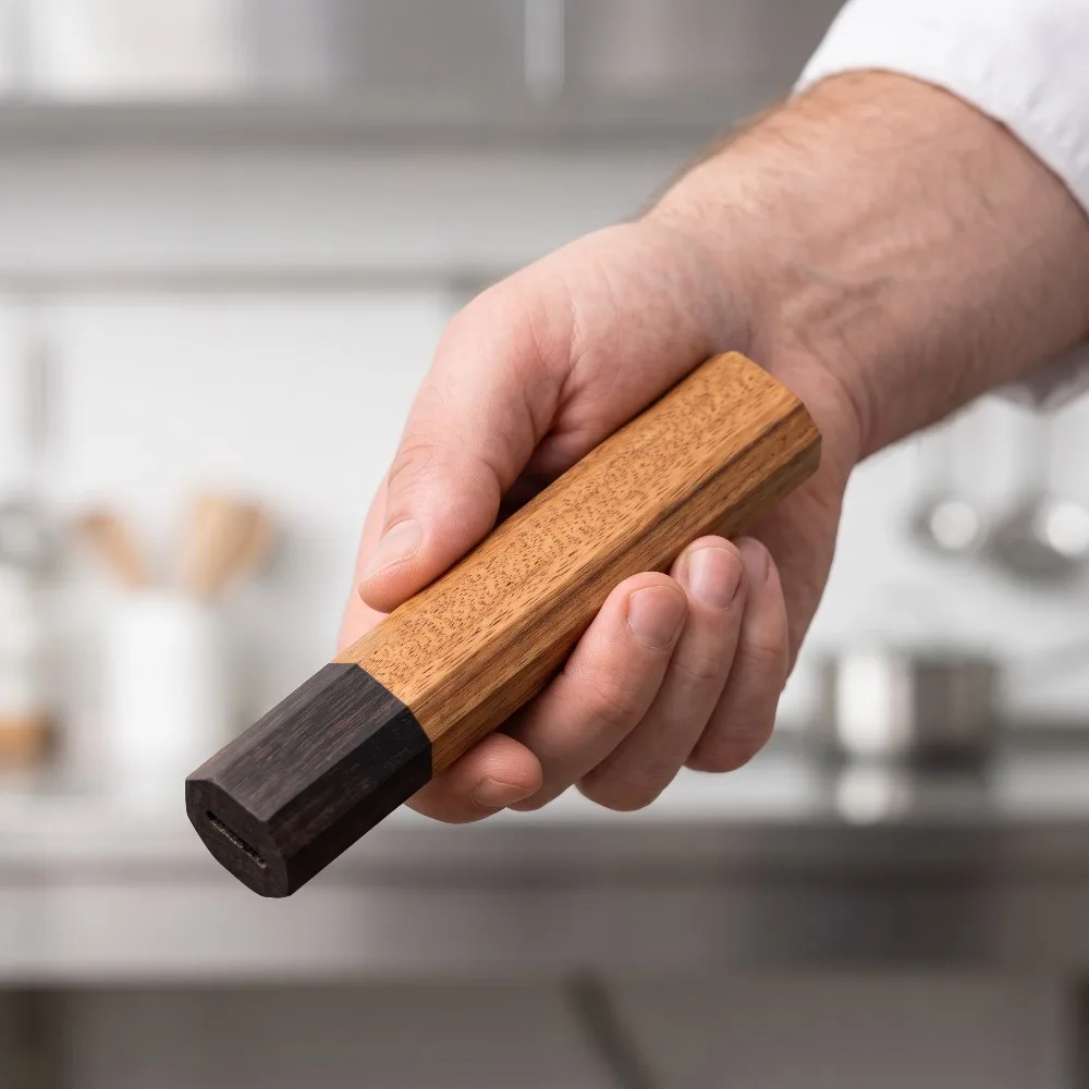 Japanese Knife - Gagang berbentuk oktagonal dari kayu solid,