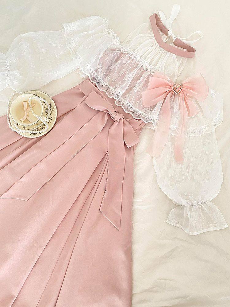 Japanese Tea - Gaun Maxi Renda Pink Bergaya Lolita