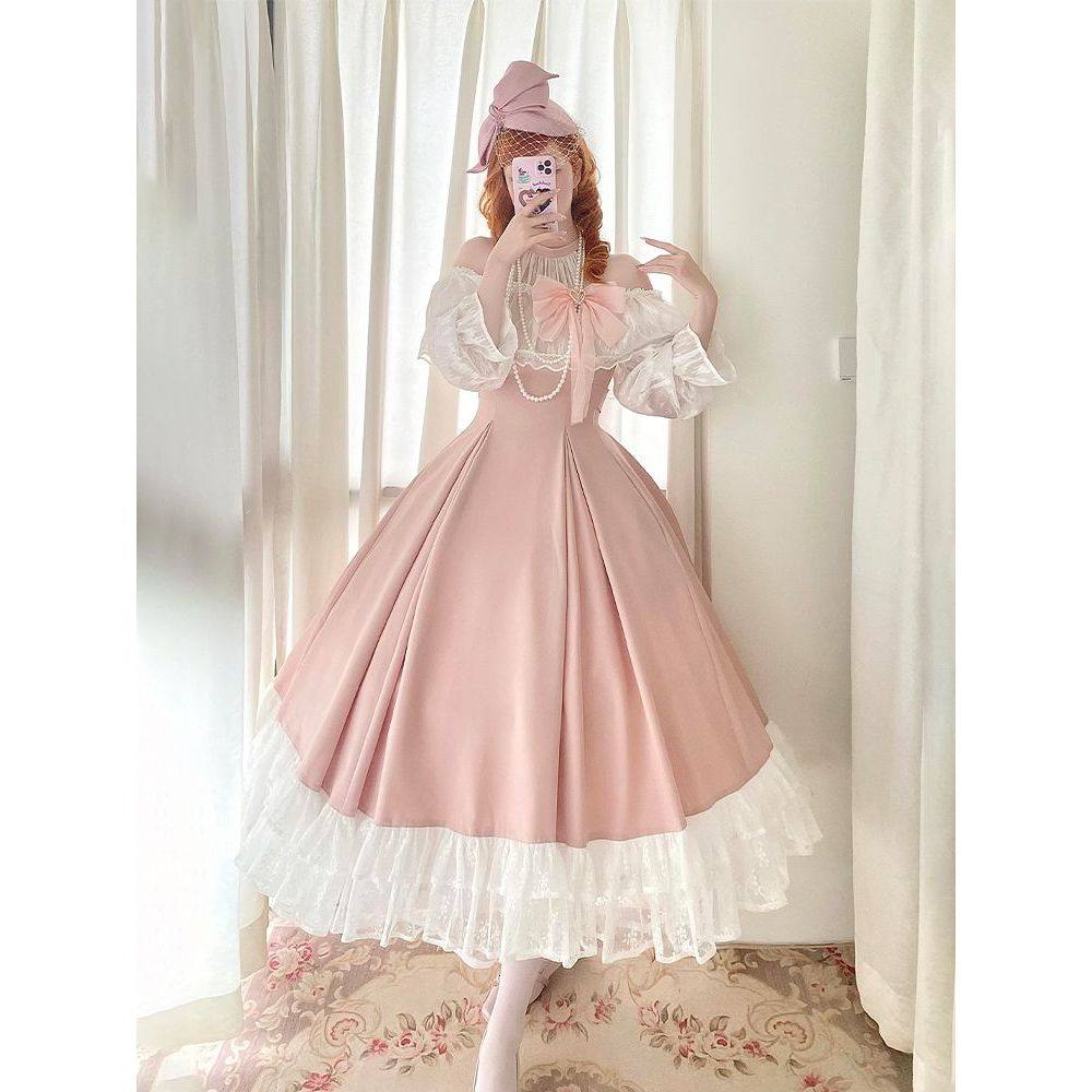 Gaun Maxi Renda Pink Bergaya L - Japanese Tea ulasan dan harga